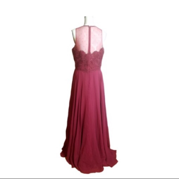 Burgundy red embroidered chiffon gown dress - Picture 8 of 8